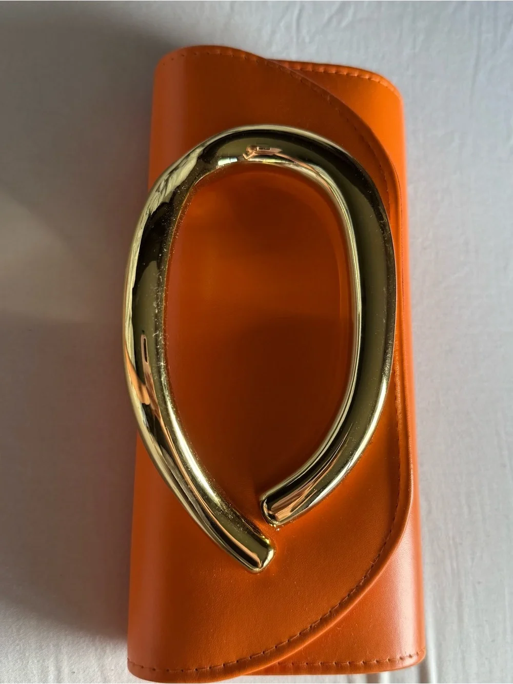 Orange Leather Clutch with Gold Handle